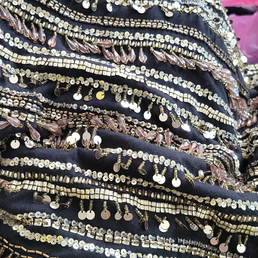 Calypso St. Barth Black and Metallic Striped Sequin Tank